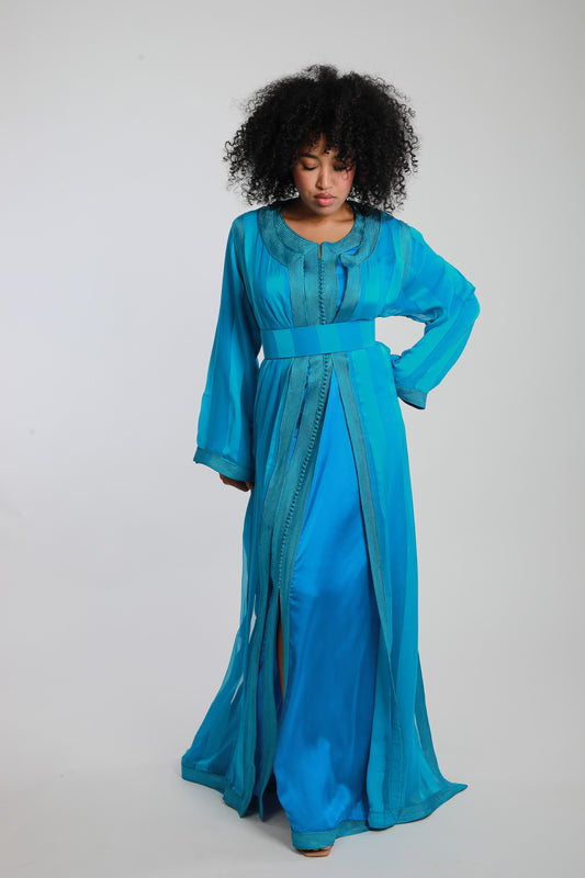 Turquoise blue Moroccan caftan