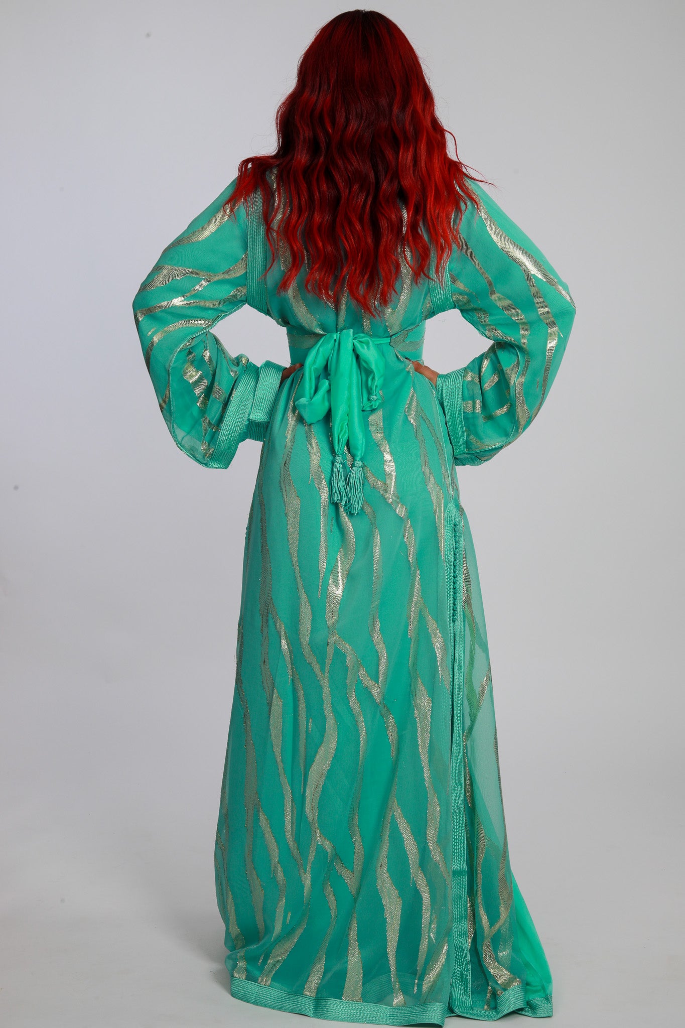 Sky Blue & Gold Moroccan Caftan