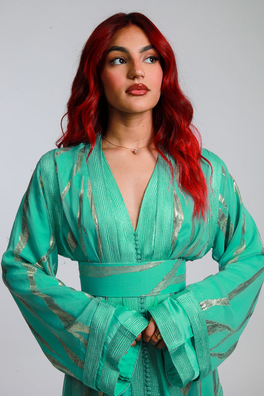 Sky Blue & Gold Moroccan Caftan